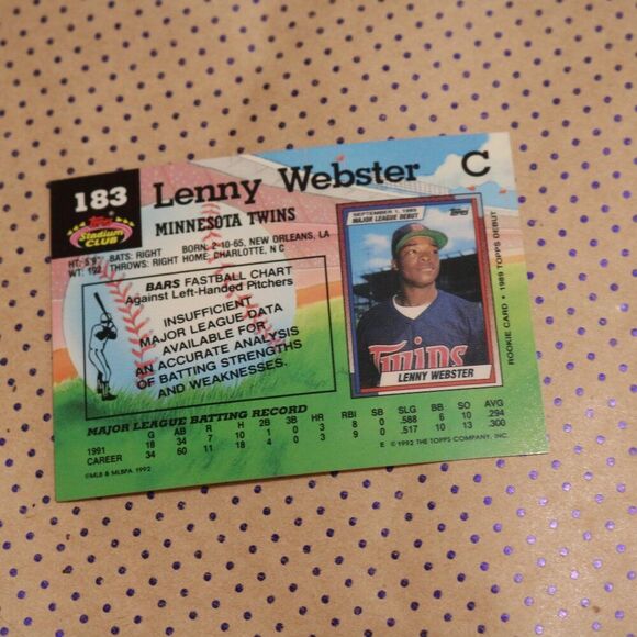 Lenny Webster #183 Baseball Card - Picture 2 of 2